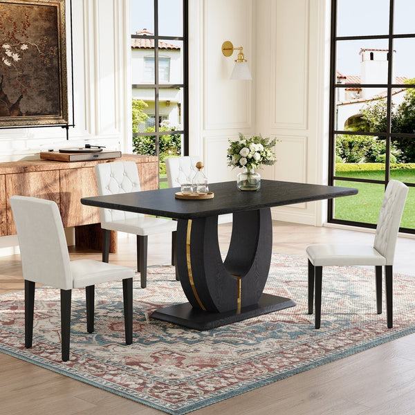English Elm Black Wood Grain Mdf Dining Table Set Seats Four with Suede Upholstered Chairs W1151S04471