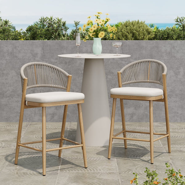 English Elm Christopher Knight Home® - Outdoor 26" Aluminum Frame Counter Stools Set Of 2 With Scallop Backrest & Cushions For Patios N772P245123W