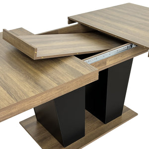 English Elm Extendable Faux Marble Dining Table with V-Legs — Sleek Expandable Conference & Kitchen Centerpiece for 6–10 Beige+Brown W1347S00007