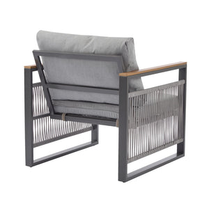 English Elm Christopher Knight Home® - 4-Pieces Outdoor Metal Patio Furniture Set with Deep-Seat Cushions, Teslin Rope, Wood-Look Tabletop, Rust-Resistant Frame Natural+Grey N780P2540723G