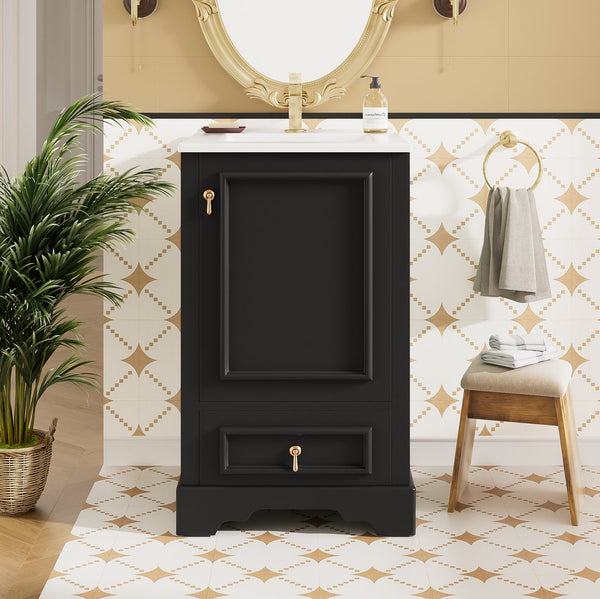 English Elm 20 Inch Bathroom Vanity with Ceramic Sink, Soft-Close Door, Adjustable Shelf, Smart Storage Organizing Design Black N729P299505B