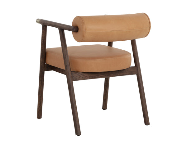 Sunpan Sova Dining Armchair - Modern Oak & Sahara Camel Leather With Elegant Brass Accents For Chic Dining Brown Leather 111341