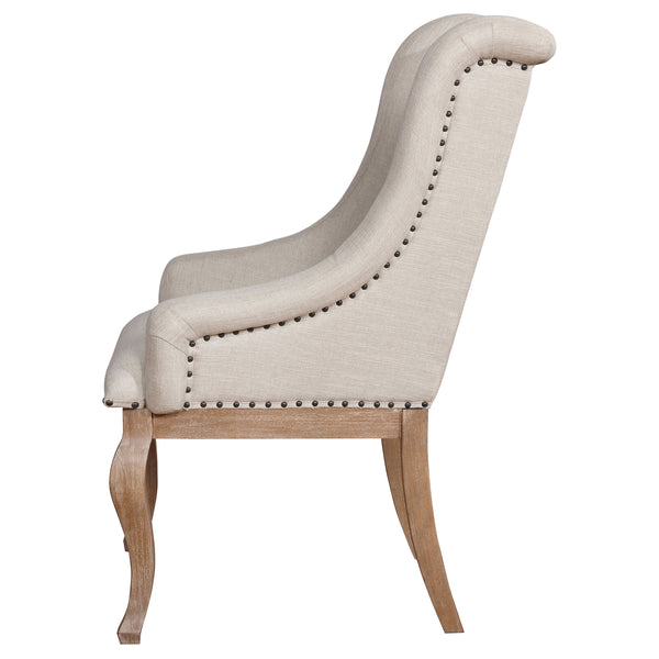 English Elm Fremont Barley Brown Upholstered Dining Chairs Set of 2 — Vintage Asian Hardwood, 300 lb Capacity, Cream Upholstery and Wingback Comfort B062P337744