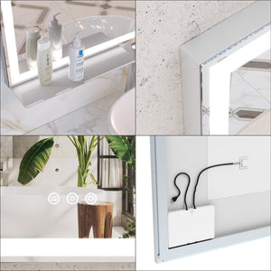 English Elm 48x36 LED Bathroom Vanity Mirror Silver Frame with Hidden Strip, Anti-Fog Touch Controls, Dimmable Memory W708P176761