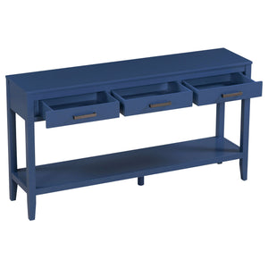 English Elm U_style Farmhouse Console Table with Three Drawers Open Shelf Entryway Organizer Navy Blue N711P410445V