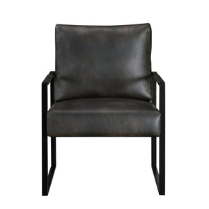 English Elm Modern Metal Accent Chair with Faux Leather Upholstery, Minimalist Frame, Comfortable Seat for Living Room Decor Dark Gray 27 L x 10 W x 23.5 H B011P255744