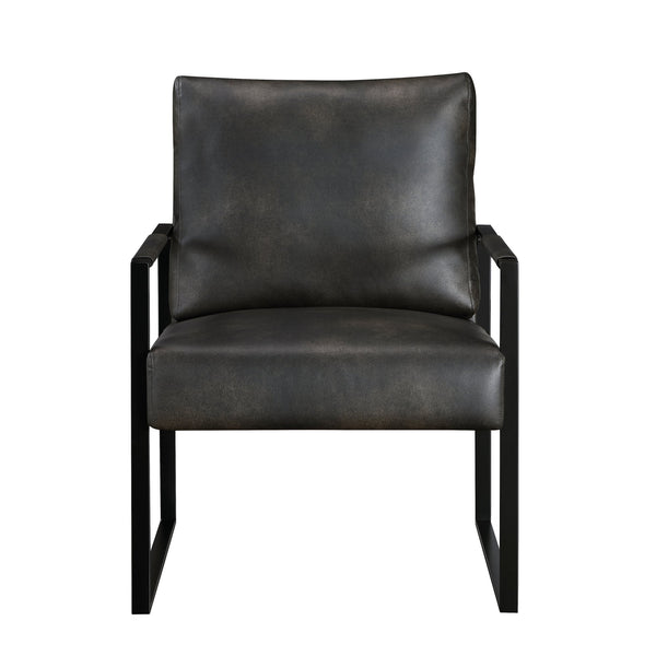 English Elm Modern Metal Accent Chair with Faux Leather Upholstery, Minimalist Frame, Comfortable Seat for Living Room Decor Dark Gray 27 L x 10 W x 23.5 H B011P255744