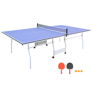 English Elm 9ft Regulation Foldable Ping Pong Table Steel Frame with Net Paddles and Balls Included W1408P164346