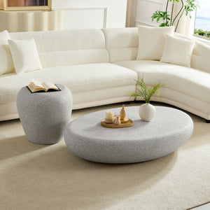 English Elm 19.29 Inch Fiberglass Stacked Stone Side Table Sculpted Organic Form for Living Room Beige W2582P427035