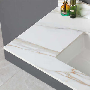 English Elm 43 Inch Marble Vanity Top - Elegant Carrara Design With Undermount Sink, 4" Backsplash, Easy Install W2699P192443