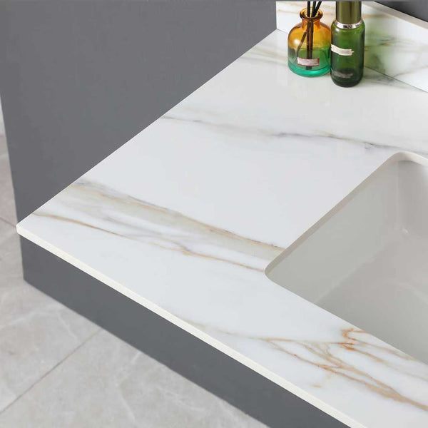 English Elm 43 Inch Marble Vanity Top - Elegant Carrara Design With Undermount Sink, 4" Backsplash, Easy Install W2699P192443