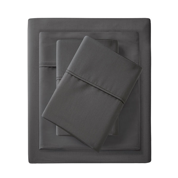 JLA Home Madison Park - Cotton Luxe 4-Piece Sateen Sheet Set with 1500TC Peached Finish, OEKO-TEX Certified Comfort Charcoal MP20-6405