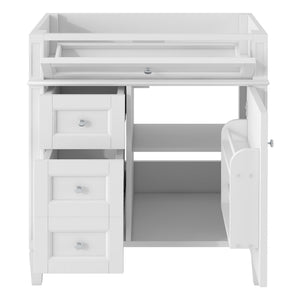 English Elm 30'' Modern Bathroom Vanity Cabinet with Roman Legs, 3 Drawers, Adjustable Shelf, Tip-Out Drawer, Durable MDF/Solid Wood White N710P236988K