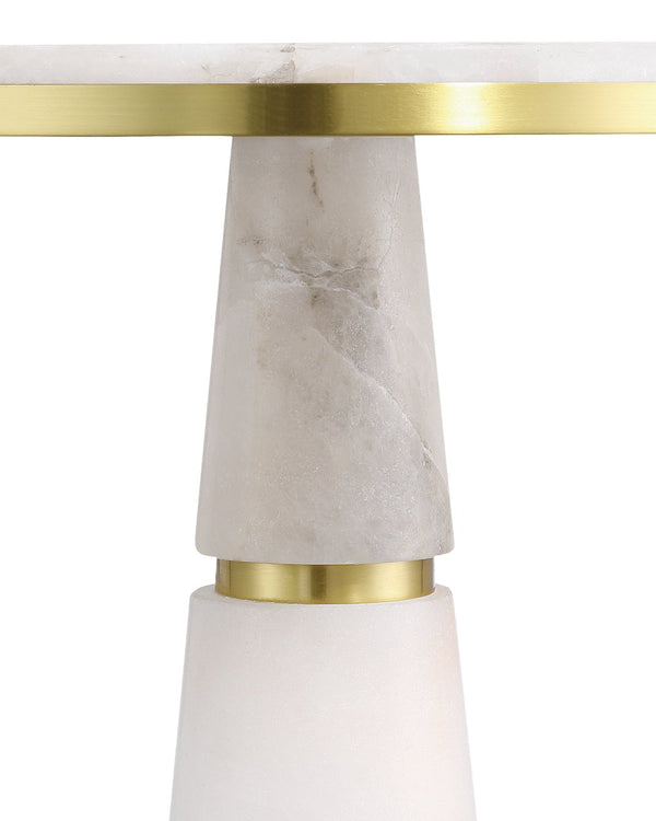 Currey & Company Eleanora Drinks Table - Elegant Alabaster & Brass Pedestal, Modern Design For Sophisticated Spaces White Alabaster ,Brass 3000-0320-currey-company
