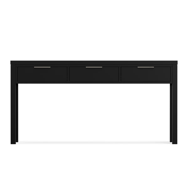 English Elm Hollander Wide Console Table with Three Smooth-Gliding Drawers, Solid Pine, Low-VOC Finish, 60" Black B136P364304