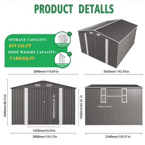 English Elm 10x12ft Galvanized Steel Outdoor Storage Shed with Vented Windows and Lockable Doors W3213S00002
