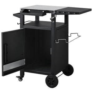 English Elm K&k Outdoor Grill Cart Stainless Steel Prep Station with Storage and Drop Leaf N707P379798B