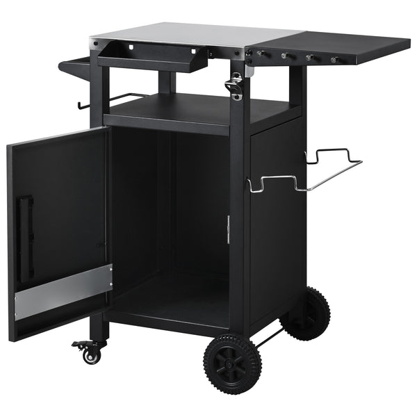 English Elm K&k Outdoor Grill Cart Stainless Steel Prep Station with Storage and Drop Leaf N707P379798B