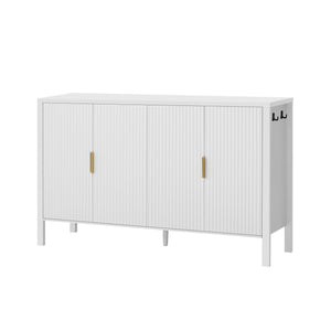 English Elm U_style Striped Four Door Sideboard Mdf Buffet Cabinet with Adjustable Shelves for Dining White N711P345170K