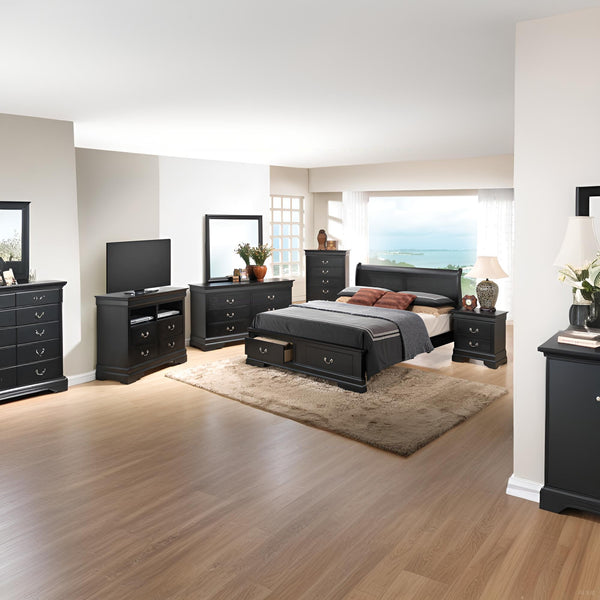 English Elm Elegant Black Full Storage Bed - Timeless Design, Ample Under-Bed Storage & Customizable Assembly Options B078S00348