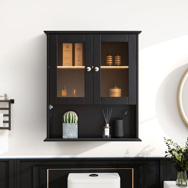 English Elm Upgraded Wall Mounted Bathroom Cabinet Mdf Over Toilet Storage with Soft Close Doors Black T3785P356592