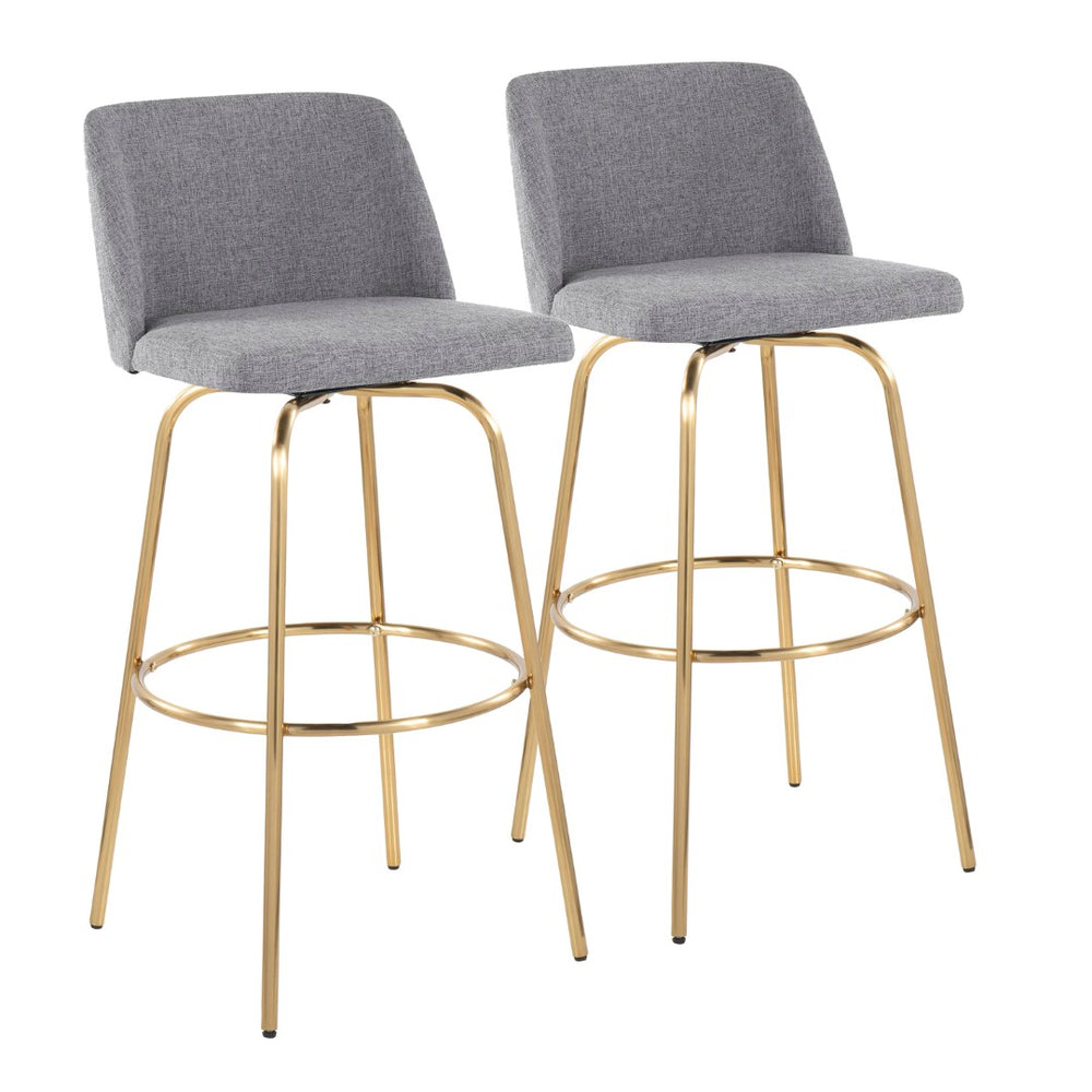 English Elm Toriano 30" Barstool Set Of 2 - Stylish Grey Fabric & Gold Metal Swivel Design For Modern Spaces B202S00656-GIGA