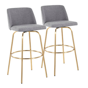 English Elm Toriano 30" Barstool Set Of 2 - Stylish Grey Fabric & Gold Metal Swivel Design For Modern Spaces B202S00656-GIGA