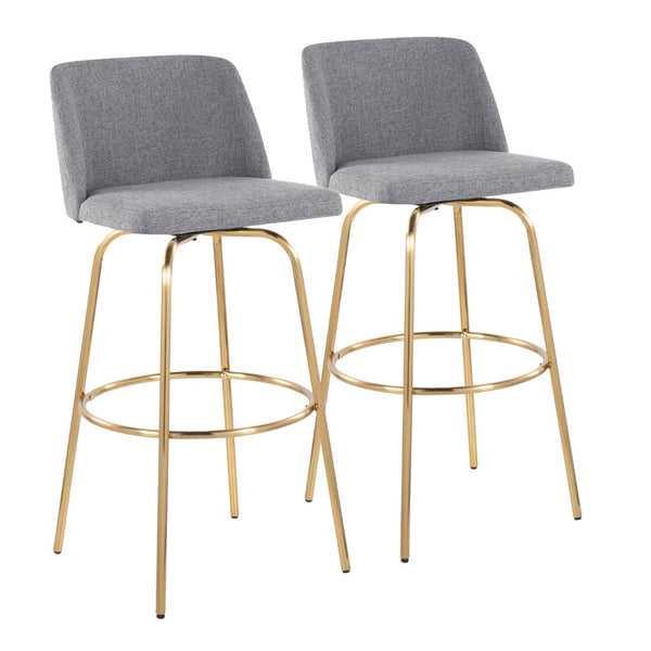 English Elm Toriano 30" Barstool Set Of 2 - Stylish Grey Fabric & Gold Metal Swivel Design For Modern Spaces B202S00656-GIGA