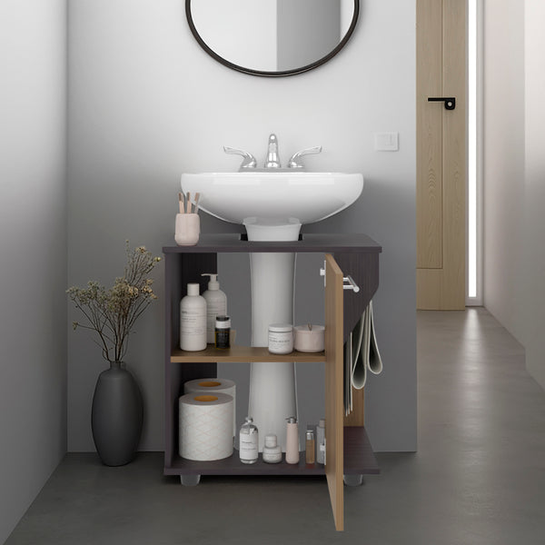 English Elm Phillips Under Sink Cabinet Black — Double-Door Freestanding Unit with Cut-Out Back for Pipes, Slim Modern Storage B070P374510