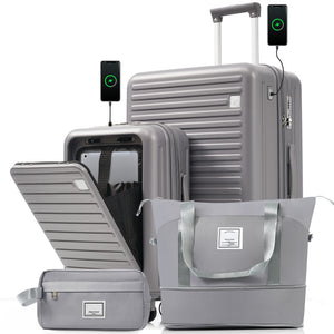 English Elm 4-piece Hard Shell Luggage Set with Usb Ports Tsa Lock and Front Access Carry-on Grey N726P268997E