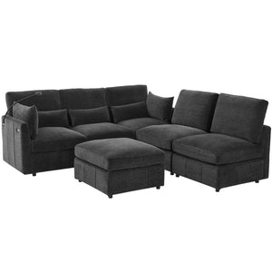 English Elm Modern Sectional Sofa: Versatile U-Shaped Couch With Usb Ports, Movable Ottoman & Lumbar Pillows N719S002050B
