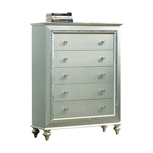 English Elm Kaitlyn Champagne Finish Chest of Drawers with Crystal Trim, 5 Felt-Lined Drawers & Elegant Bun Legs B2726P271760