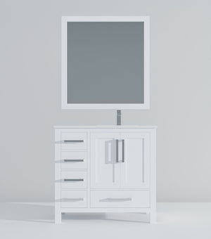 English Elm White Bath Vanity Set With Quartz Top, Stainless Steel Faucet & Framed Mirror For Modern Bathrooms B2731S01259-GIGA