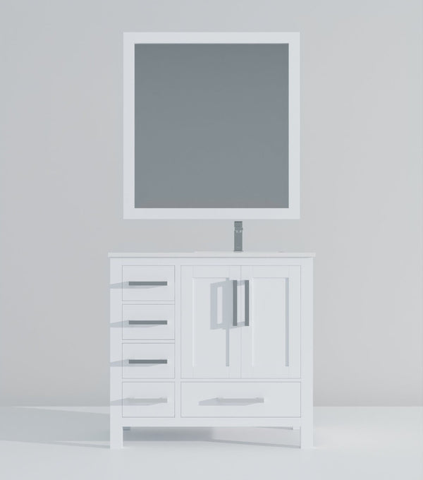 English Elm White Bath Vanity Set With Quartz Top, Stainless Steel Faucet & Framed Mirror For Modern Bathrooms B2731S01259-GIGA