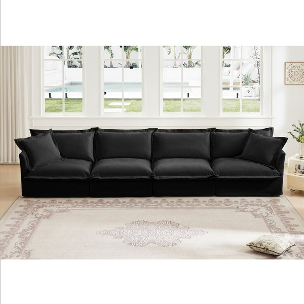 English Elm Slipcovered Long Sofa - Cloud-Like Comfort 4-Seater With Washable Covers & Deep Seating In Black Chenille W3041S00114-GIGA