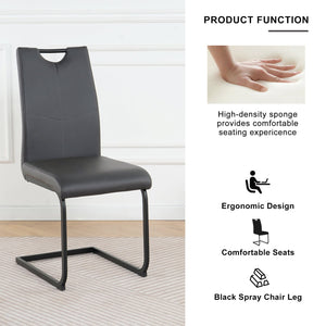 English Elm Modern White Pu Leather Dining Chairs with Black Metal Legs Ergonomic Set of 2 Charcoal+Grey W210P199090