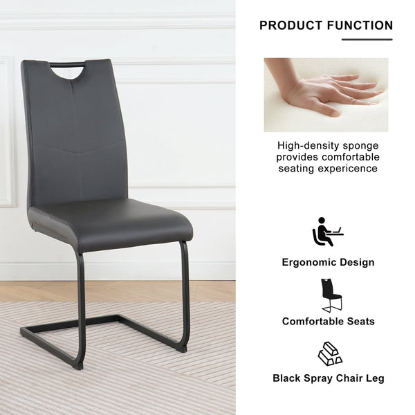 English Elm Modern White Pu Leather Dining Chairs with Black Metal Legs Ergonomic Set of 2 Charcoal+Grey W210P199090