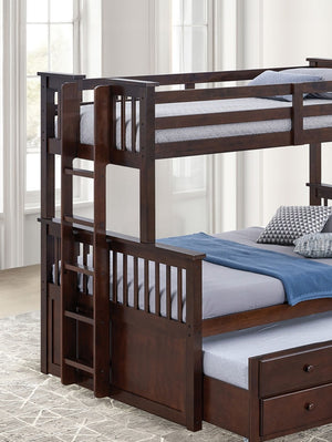 English Elm Transitional Twin Over Full Bunk Bed With Under-Bed Storage & Ladder, Dark Walnut Finish, Durable Design B2741S00296-GIGA