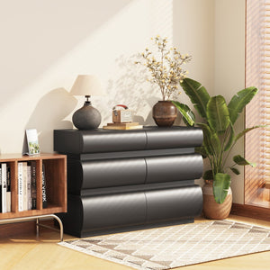 English Elm 6 Modern 6-Drawer Dresser Black No Handle Bedroom Chest with Wide Storage, Sleek Scratch-Resistant Design W757P318427