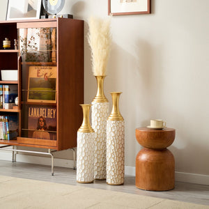 English Elm Floor Modern Metal Vase Set Of 3 – Luxe White With Gold Accents For Stylish Home Décor & Elegance W2796P255600