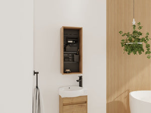 English Elm 12'' Wall Mounted Plywood Storage Cabinet Open Doorless Design with Frosted Bins for Bath W999P470287