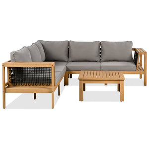 English Elm <old Old Sku Acacia Wood L-shaped Patio Sectional with Woven Rope Armrests Resort Cushioned Set Gray,Natural N704F201249E