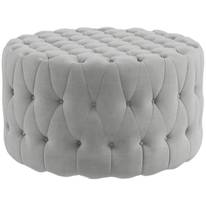 English Elm HOMCOM Round Button Tufted Ottoman Stool with Velvet-feel Upholstery, Light Gray Accent Seat, 31.5" W2225P173827