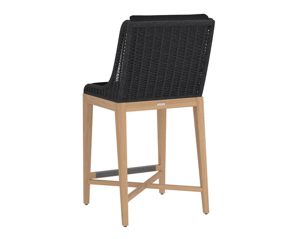 Sunpan Sorrento Stylish Outdoor Barstool with Durable Teak Wood Base and Weather-Resistant Fabric Seat Arashi Black