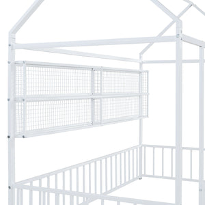 English Elm Twin House Frame Bed Powder Coated Steel with Built in Shelves for Kids Room N737P175360K