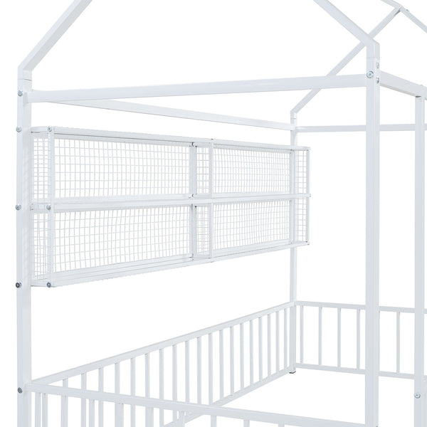 English Elm Twin House Frame Bed Powder Coated Steel with Built in Shelves for Kids Room N737P175360K