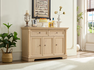 English Elm Farmhouse Large Wooden Storage Cabinet - Roman Column Style, Versatile Coffee Bar & Wine Cooler W2393P300542