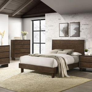 English Elm Hemlock Solid Wood Queen Platform Bed with Tall Headboard, Full Slat Support, Warm Brown Finish B062S01362