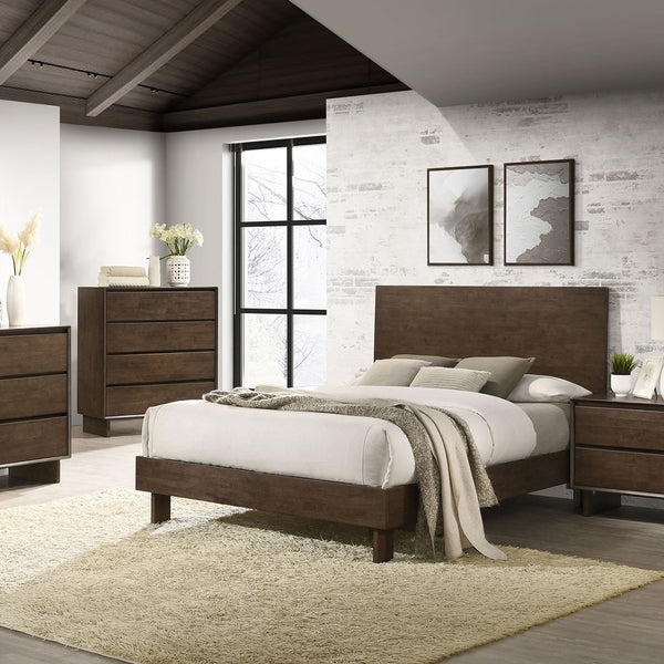 English Elm Hemlock Solid Wood Queen Platform Bed with Tall Headboard, Full Slat Support, Warm Brown Finish B062S01362