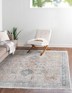 Unique Loom Newport Rosecliff Machine Made Border Rug Multi, Blue/Light Blue/Light Brown/Rust Red/Terracotta 8' 0" x 8' 0"